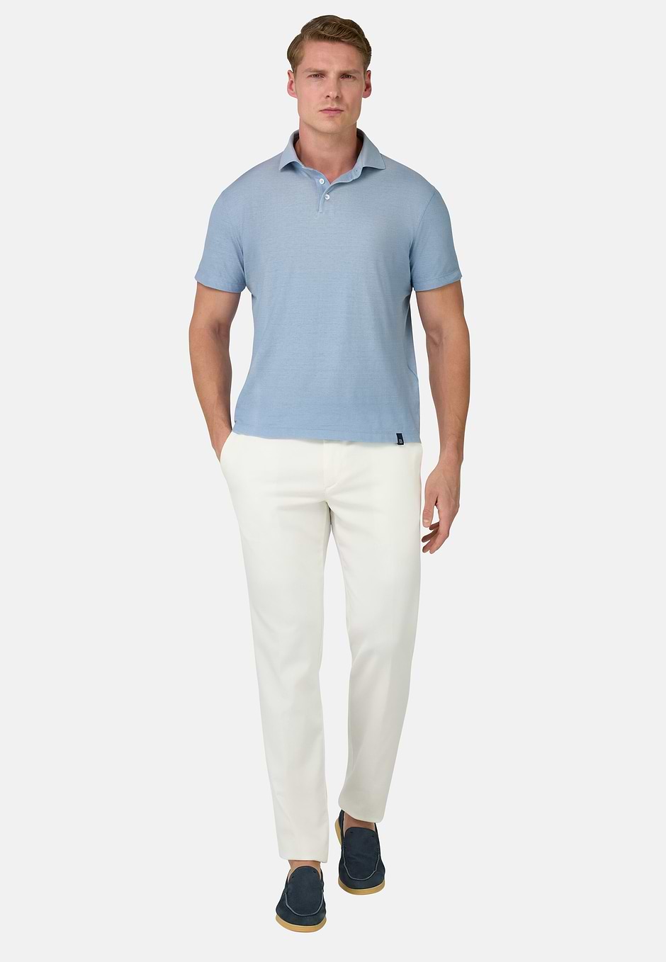 Cotton Crepe Jersey Polo Shirt, Indigo, hi-res