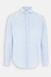 Striped Cotton Slim Fit Shirt, Light Blue, thumb, 7