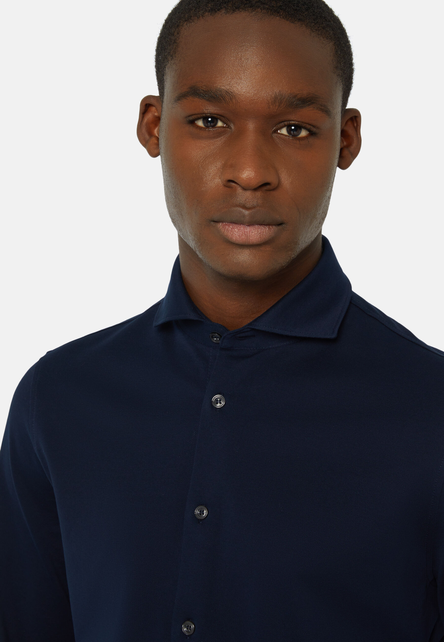 Slim Fit Polo Shirt in Filo Di Scozia Pique, Navy blue, hi-res