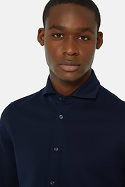 Slim Fit Polo Shirt in Filo Di Scozia Pique, Navy blue, hi-res