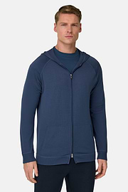 Dzianinowy sweter z kapturem z zamkiem błyskawicznym z bardzo cienkiej wełny, Air-blue, thumb, 1