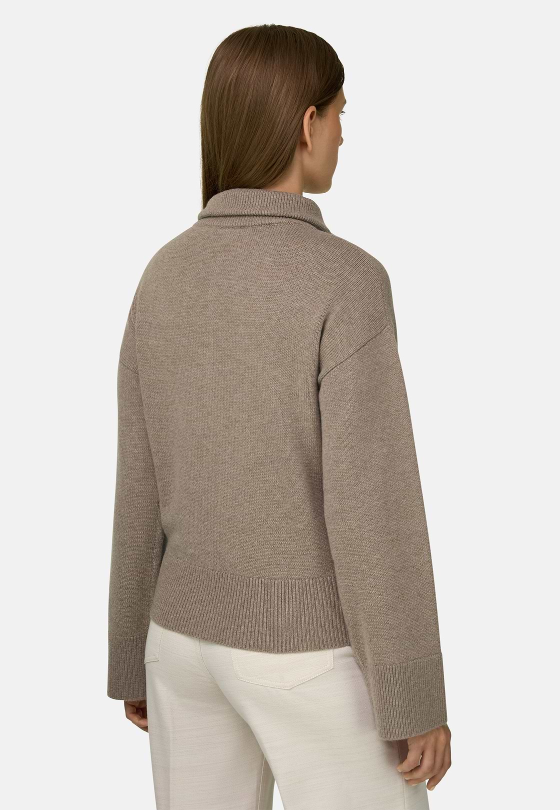Quarter-Zip Jumper in Wool and Cashmere, Beige, hi-res, 4