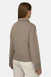 Quarter-Zip Jumper in Wool and Cashmere, Beige, thumb, 4