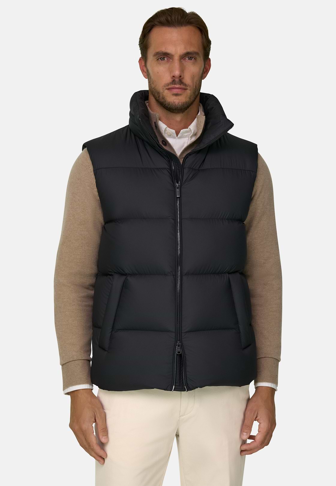 Gilet in Goose Down Technical Fabric, Black, hi-res, 1