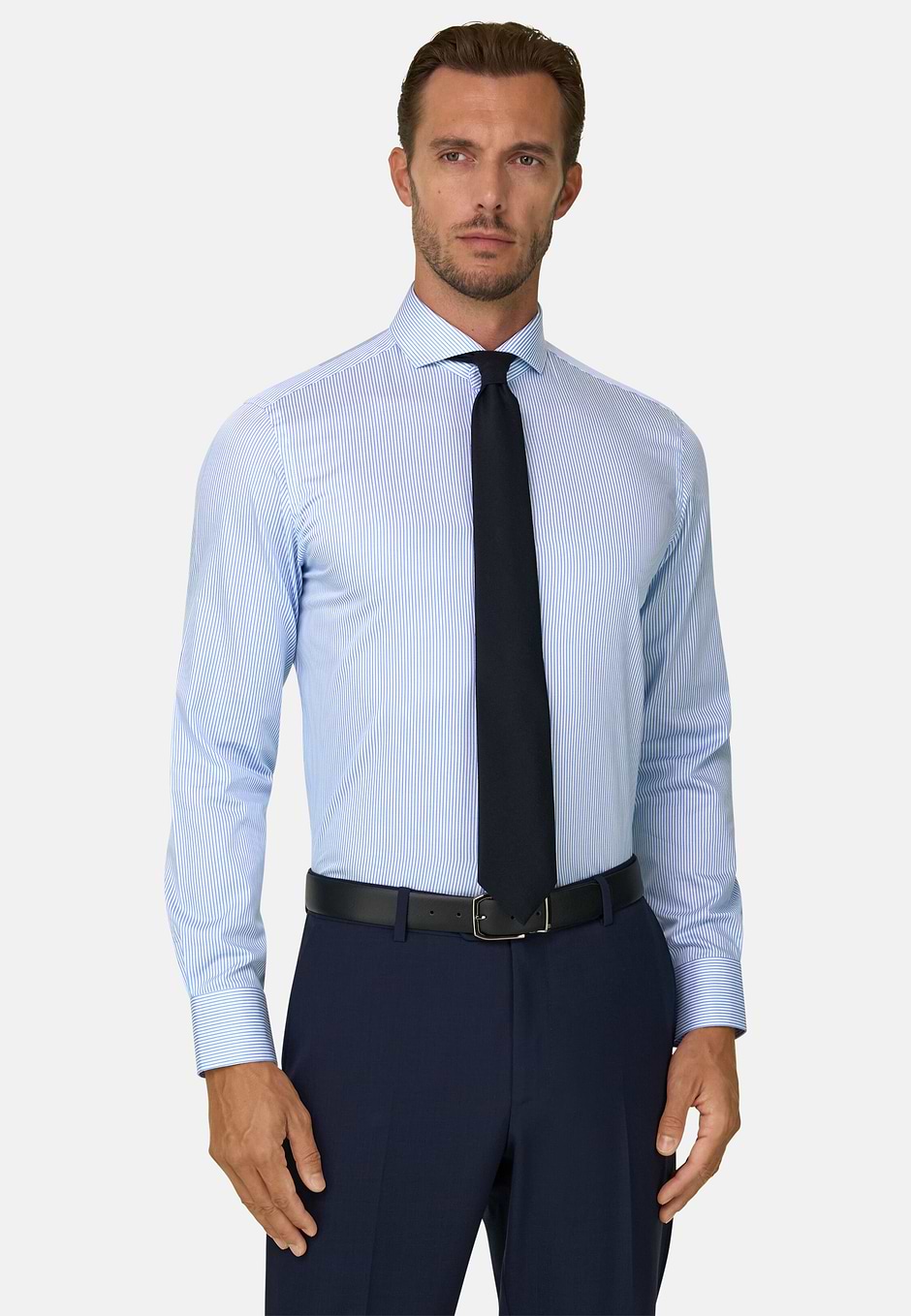 Overhemd Gestreept Twill Katoen Slim Fit, Light Blue, hi-res