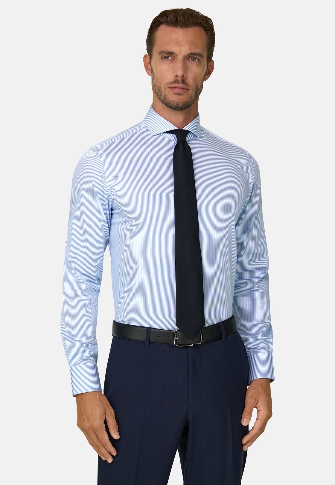 Overhemd Gestreept Twill Katoen Slim Fit, Light Blue, hi-res, 1