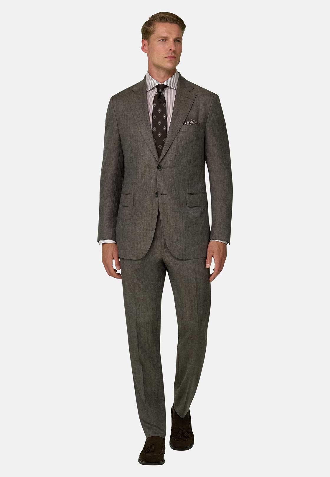 Suit Herringbone in Wool Cashmere, Taupe, hi-res, 2