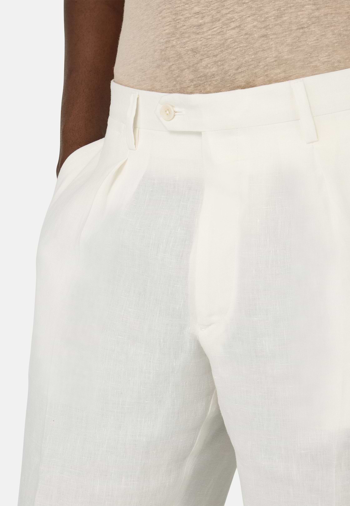 Pantalon En Pur Lin, Blanc, hi-res