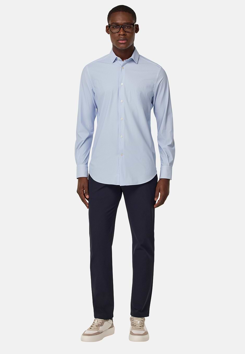 Slim Fit Stretch Nylon Shirt, Medium Blue, hi-res