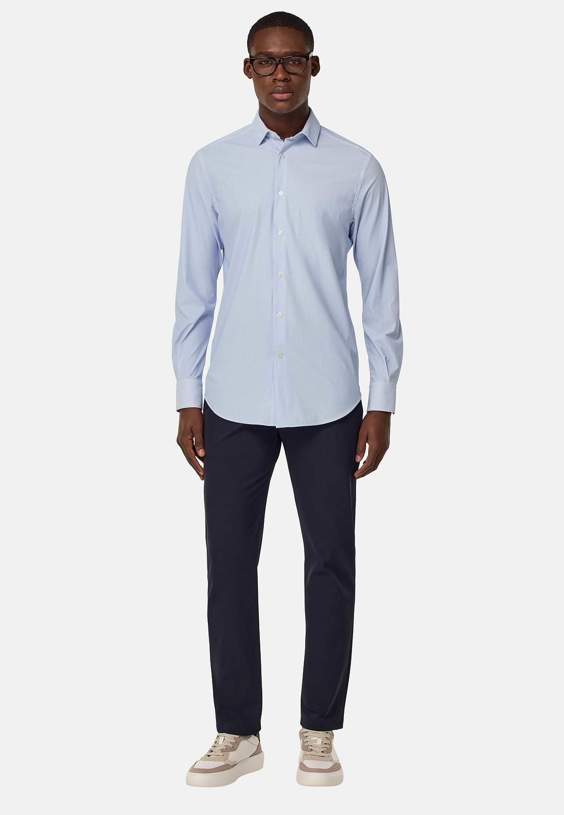 Slim Fit Stretch Nylon Shirt, Medium Blue, hi-res, 1