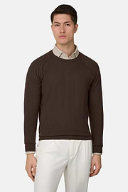 Maglia Girocollo In Cotone Seta Cashmere, Marrone scuro, thumb, 1