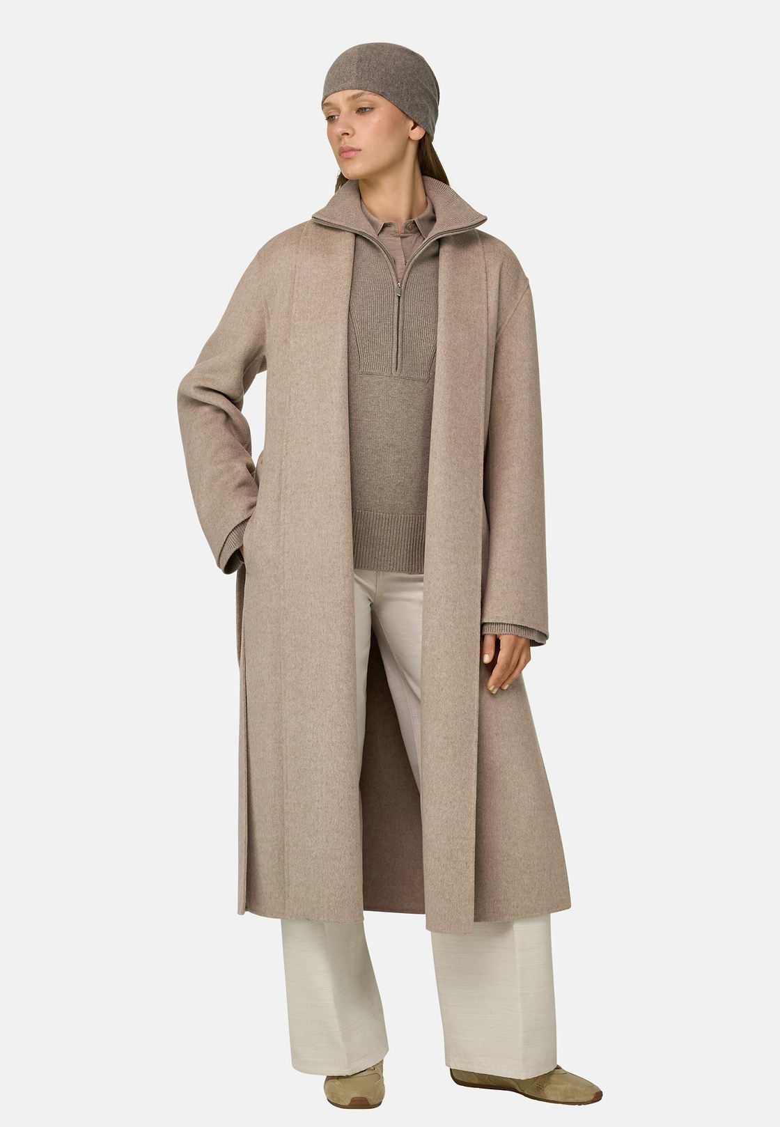 Coat in Wool Cashmere Single-Breasted, Sand, hi-res, 2
