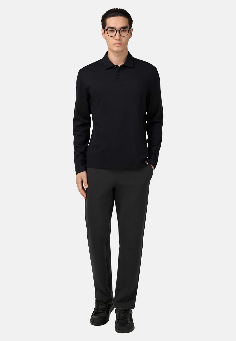 Pima Cotton Polo Shirt, Black, hi-res