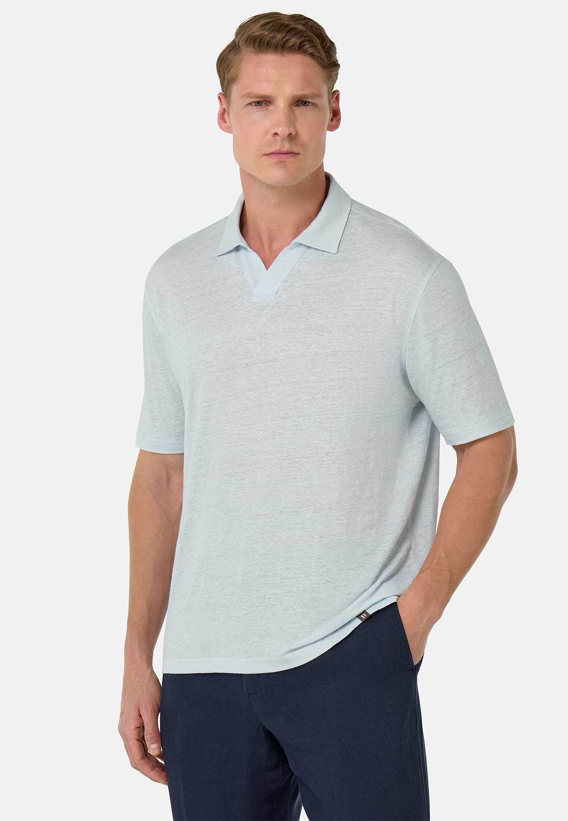 Stretch Linen Jersey Polo Shirt, Light Blue, hi-res