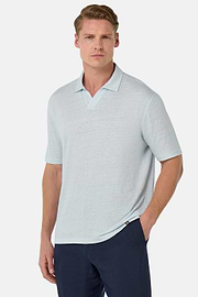 Stretch Linen Jersey Polo Shirt, Light Blue, hi-res