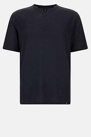 T-Shirt in Stretch Linen Jersey, DARK NAVY, hi-res