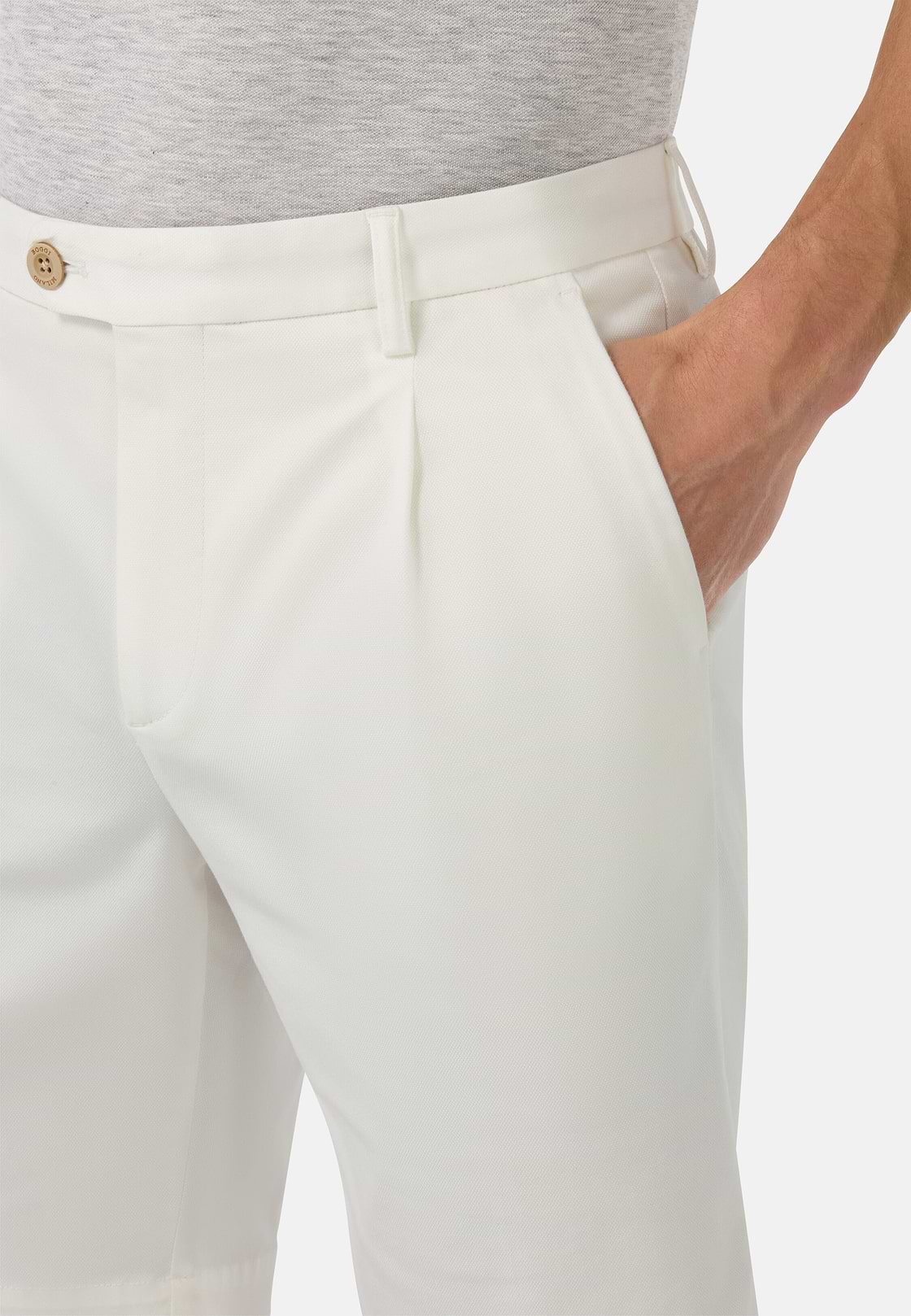 Bermuda En Coton Tencel Extensible, Blanc, hi-res