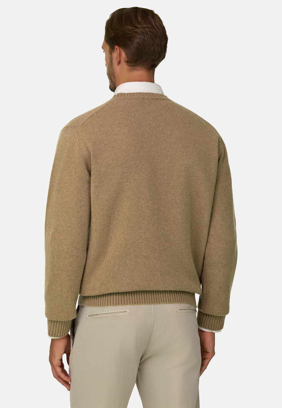 Crew Neck Jumper in Wool Blend, Beige, hi-res, 4