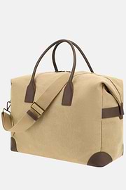 Cotton and Leather Duffle Bag, Beige, thumb, 4