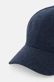 Peaked Cap in Wool Blend Herringbone, Navy blue, thumb, 2