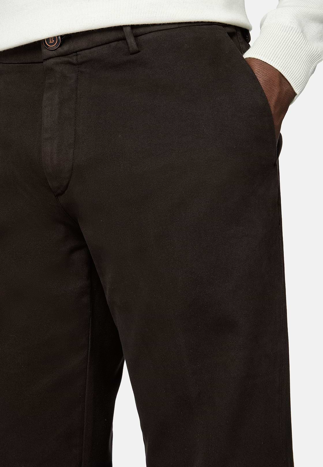 Stretch Cotton Trousers, Brown, hi-res