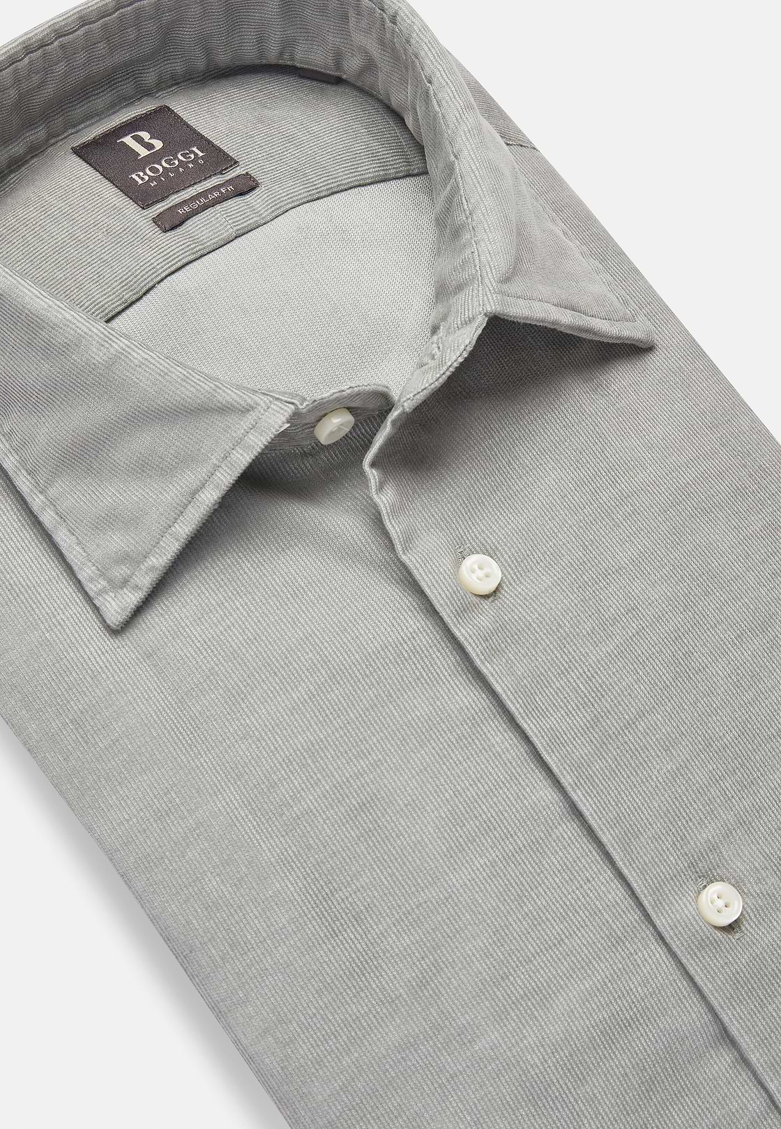 Camicia In Velluto Di Cotone Regular Fit, Grigio, hi-res