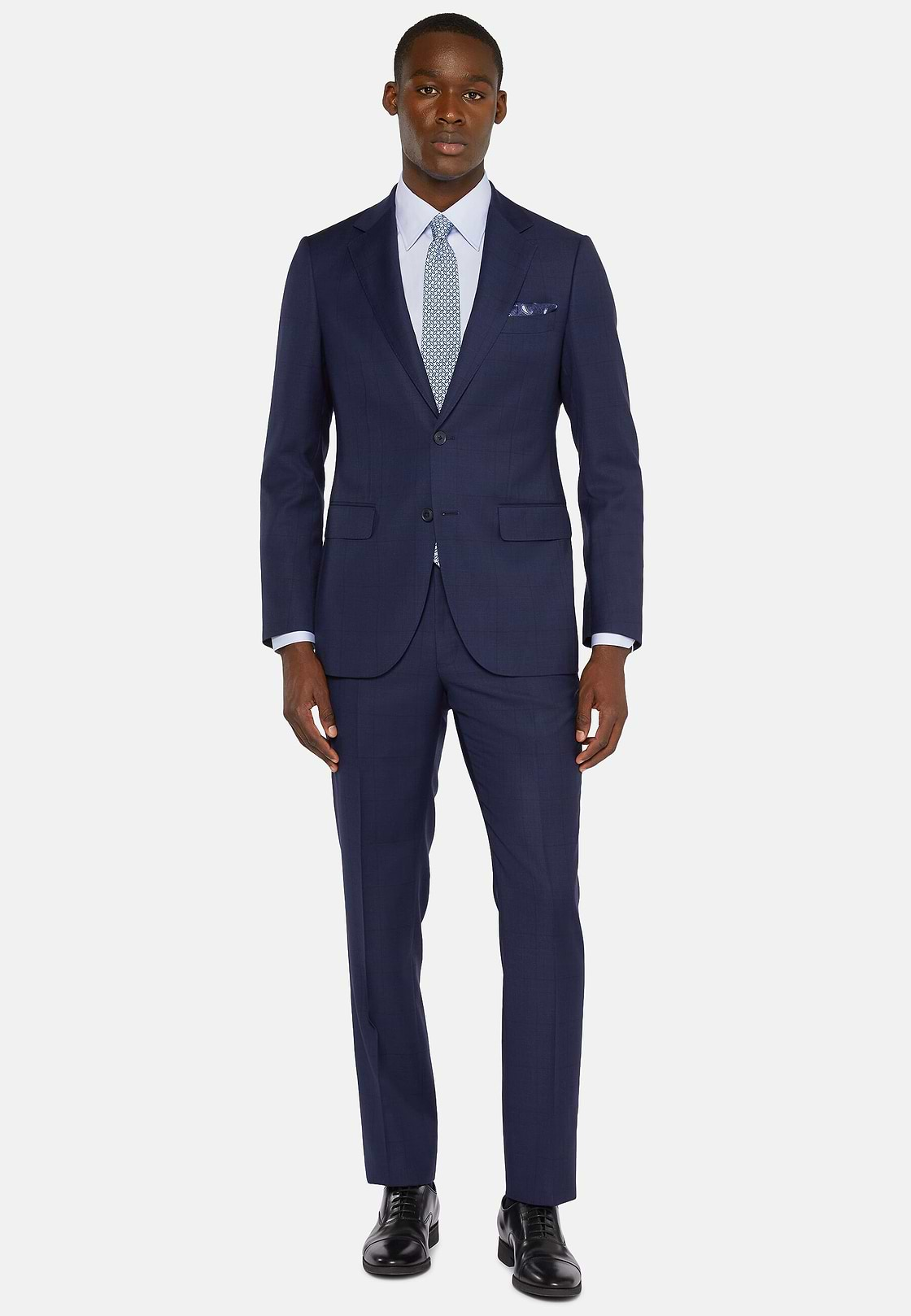 Navy Blue Prince of Wales Check Suit In Pure Wool, Navy blue, hi-res