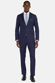 Navy Blue Prince of Wales Check Suit In Pure Wool, Navy blue, hi-res