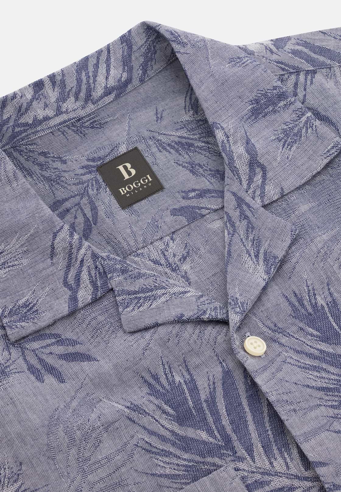 Camicia In Lino Cotone Regular Fit, Navy, hi-res, 5
