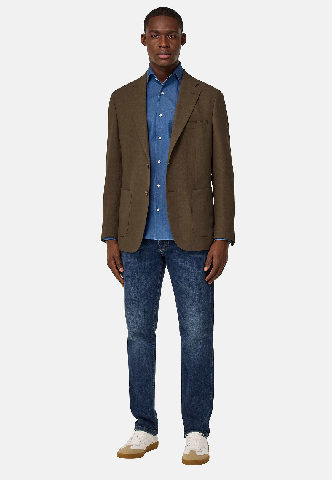 Giacca In Pura Lana Crepe, Marrone, hi-res