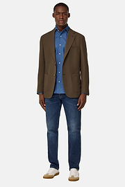 Giacca In Pura Lana Crepe, Marrone, hi-res