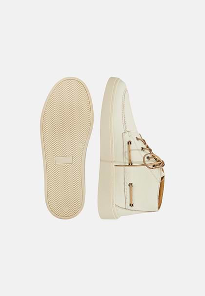 Leather High-Top Boat Shoes, Cream, hi-res