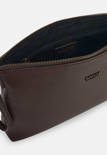Crossbody Bag in Leather-Effect Fabric, Dark brown, hi-res