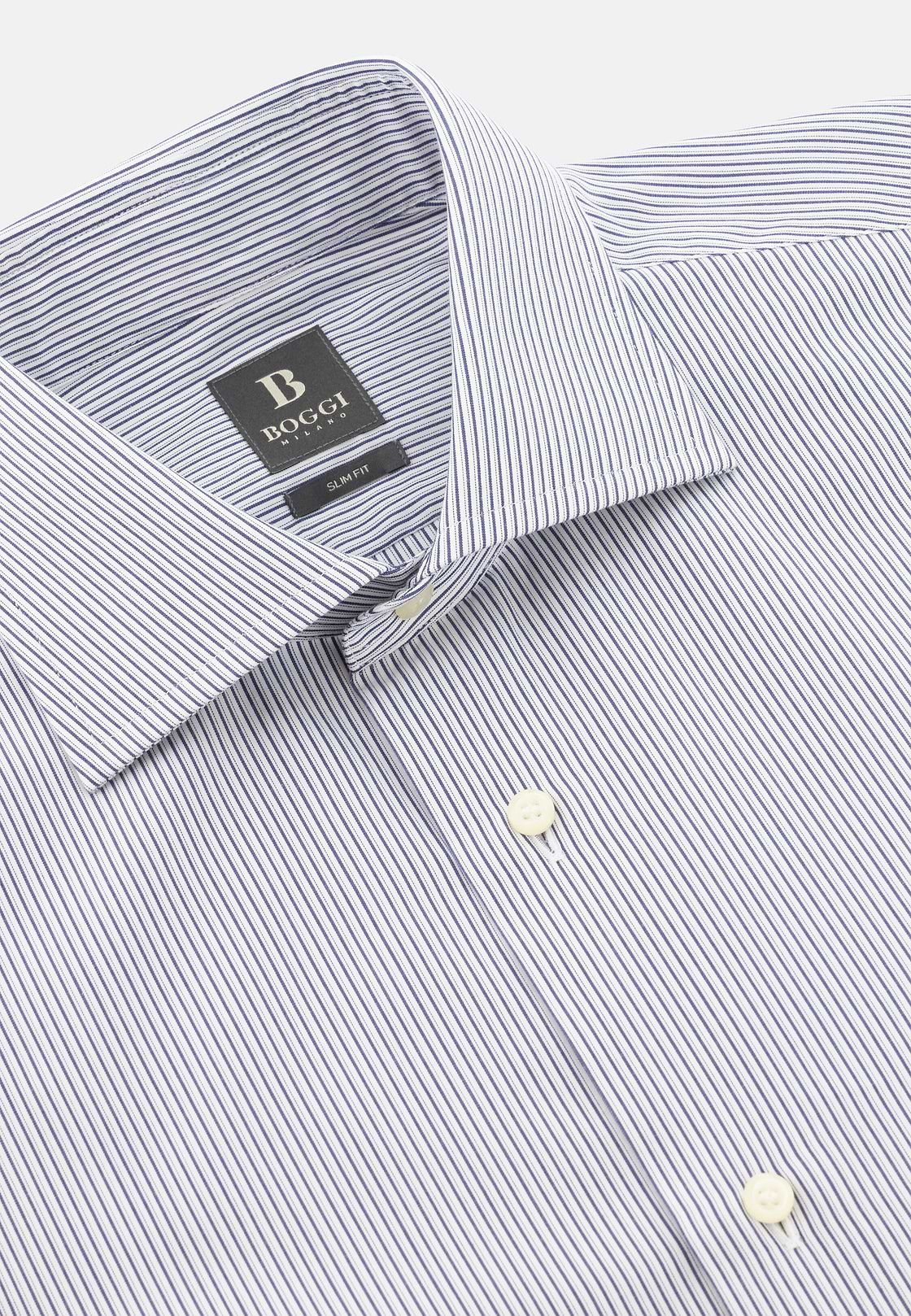 Camicia A Righe Di Cotone Slim Fit, Blu Scuro, hi-res, 5