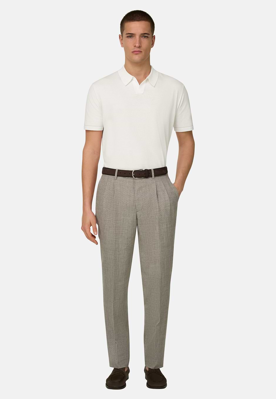 Strick-Poloshirt Aus Baumwollkrepp, Weiß, hi-res