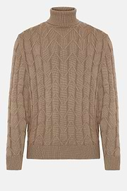 Taupe Polo Neck Jumper In Merino Wool, Taupe, hi-res