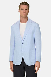 BREEZE | Super-Lightweight Fine Pinstripe Jacket in Stretch Cotton, Light Blue, thumb, 1