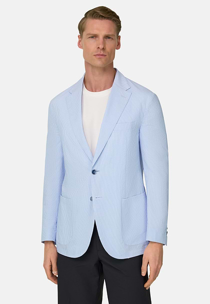 BREEZE | Super-Lightweight Fine Pinstripe Jacket in Stretch Cotton, Light Blue, hi-res