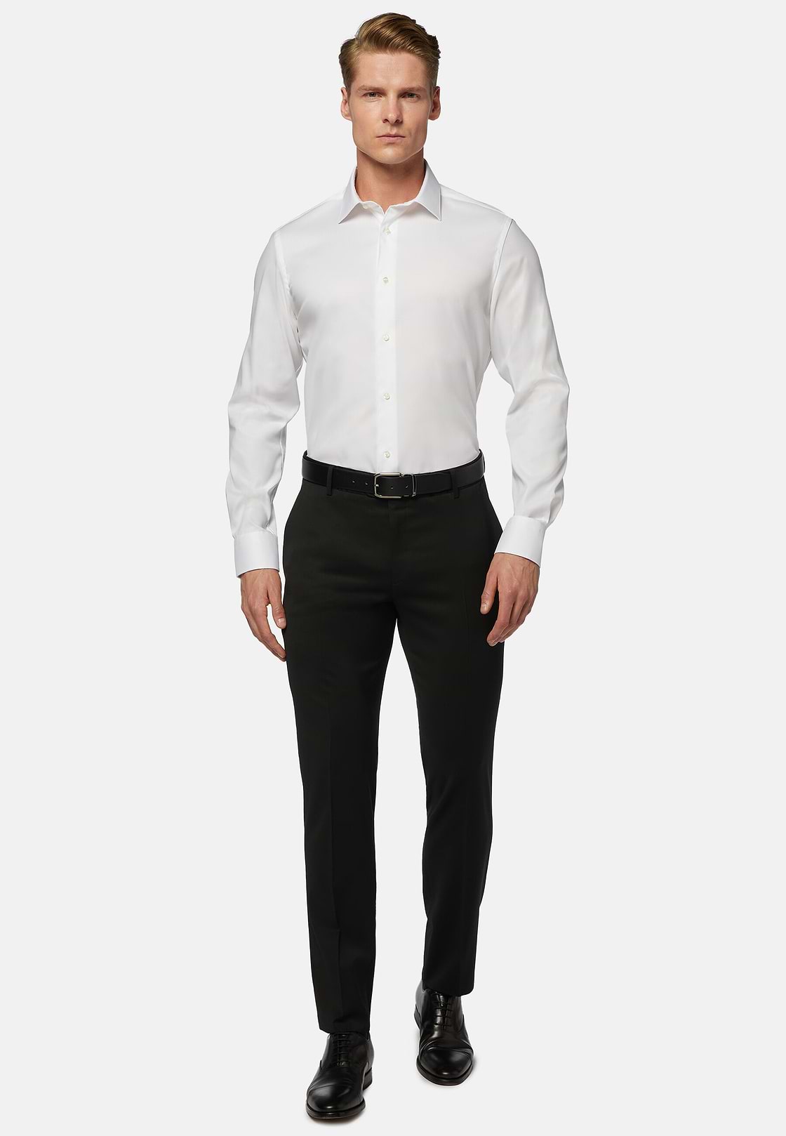 Slim Fit White Pinpoint Cotton Shirt, White, hi-res