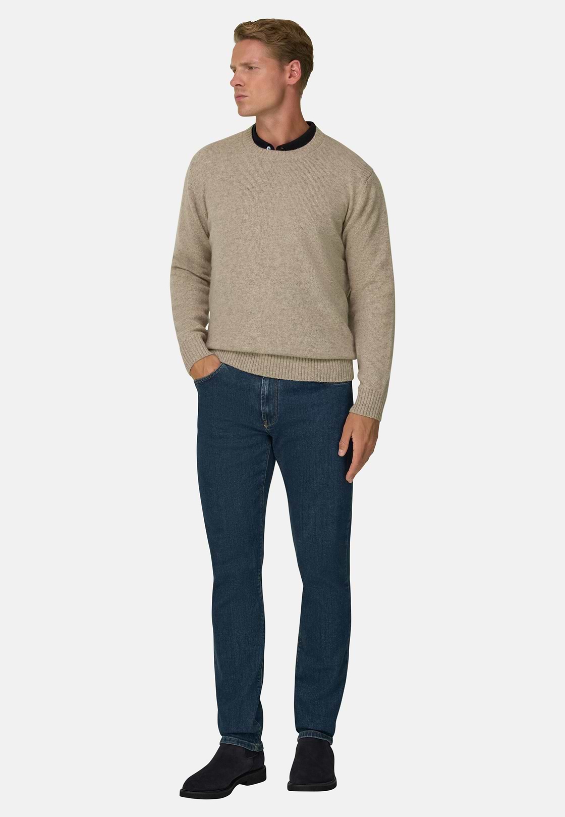 Crew Neck Jumper in Wool Blend, Sand, hi-res, 2