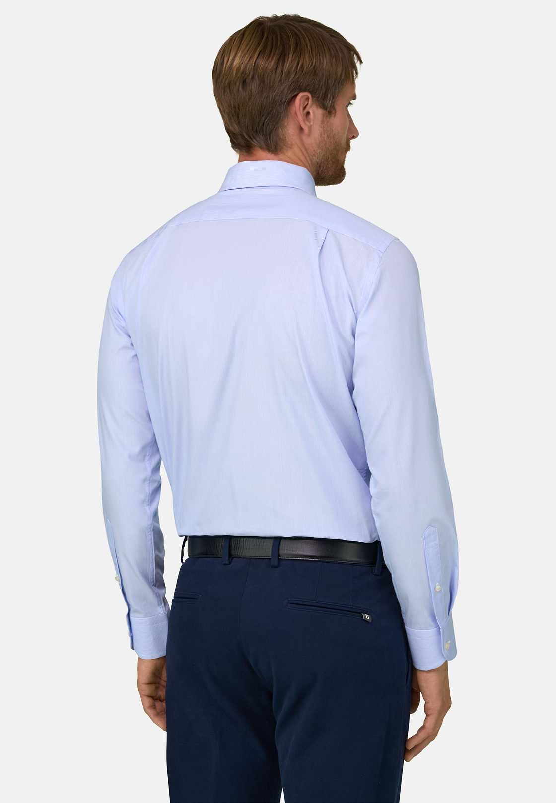 Shirt in Striped Cotton Poplin Regular Fit, Light Blue, hi-res, 6