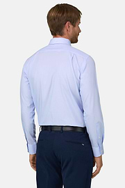 Shirt in Striped Cotton Poplin Regular Fit, Light Blue, thumb, 6