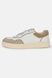 Sneakers Mix Cuir Et Velours, Blanc, hi-res