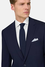Garnitur w prążki z elastycznej wełny, Navy blue, thumb, 4
