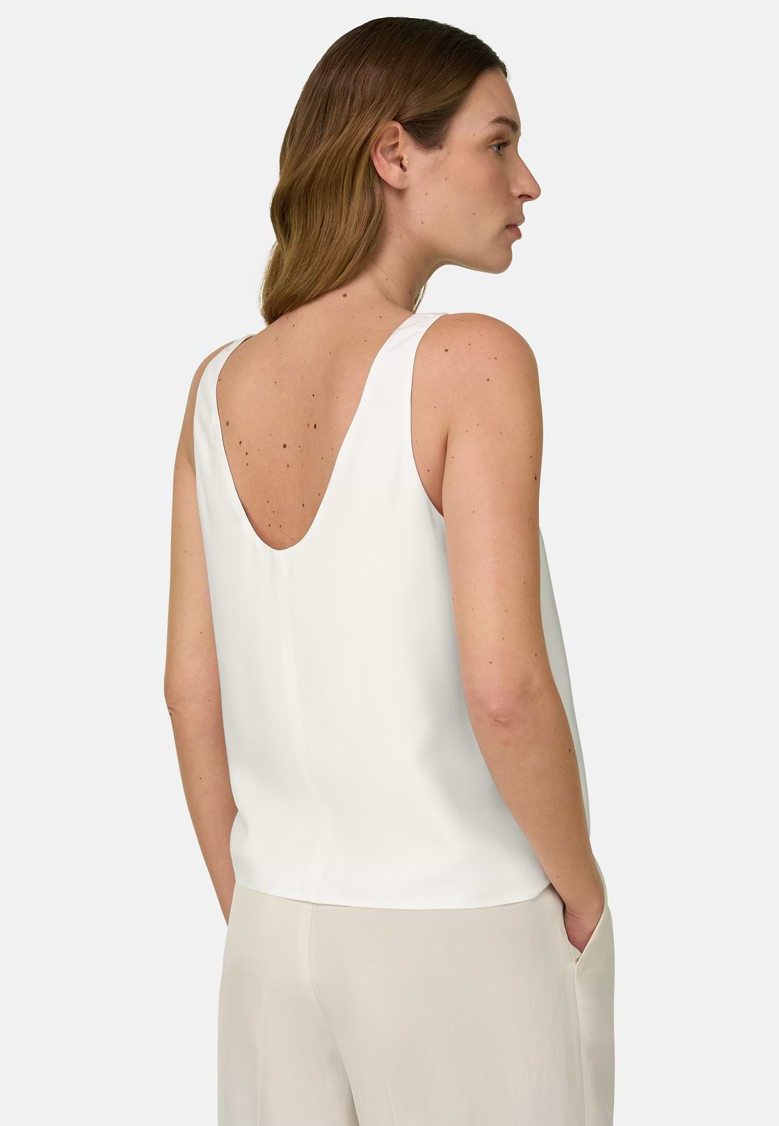 Regular Fit Viscose Silk Blend Top, Cream, hi-res, 3