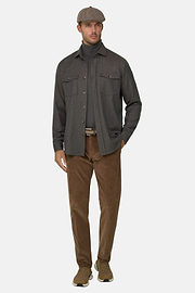 Overshirt in Mélange Wool Flannel, Taupe, thumb, 2
