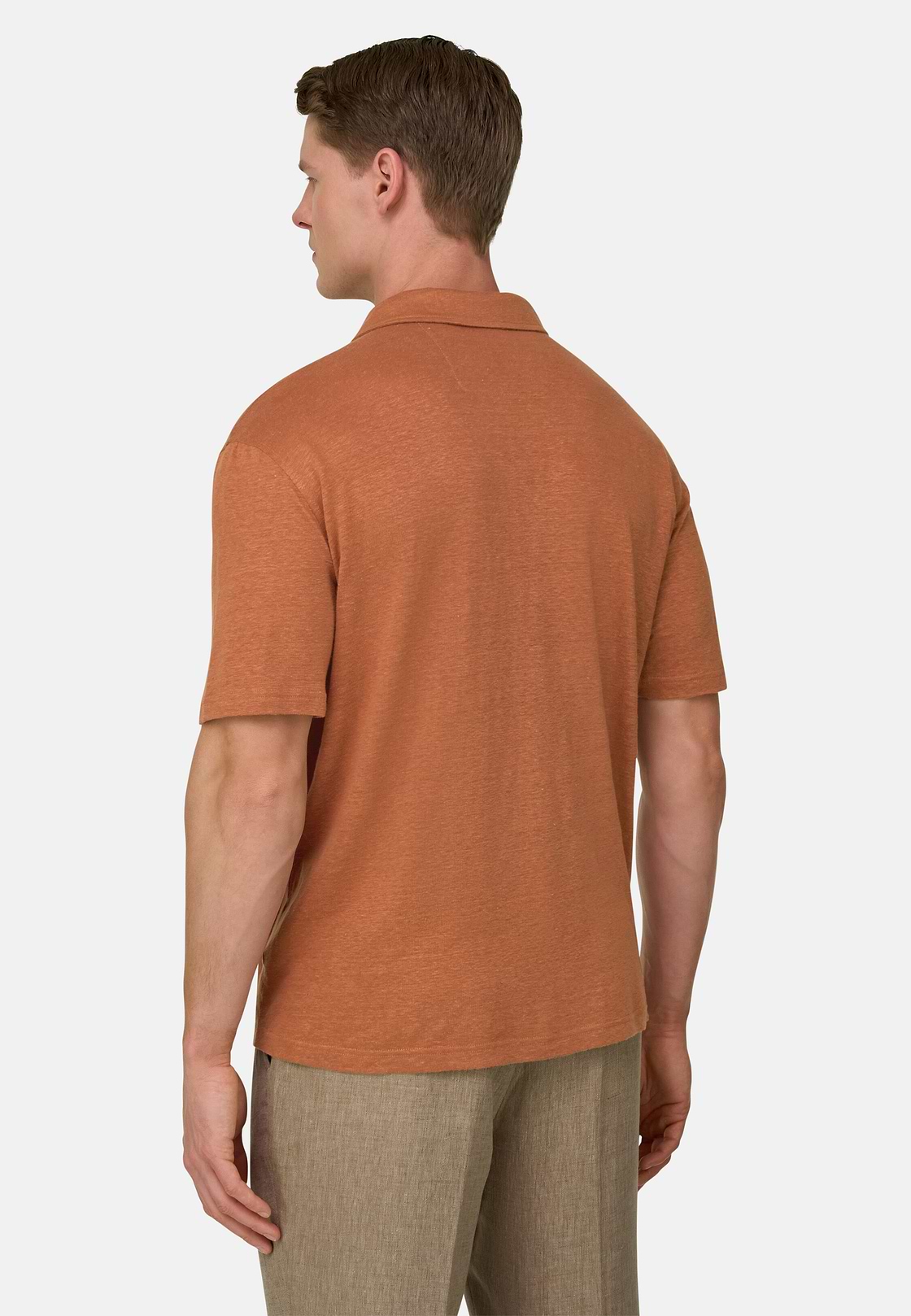 Polo In Jersey Di Lino Elasticizzato, Rosso, hi-res, 3