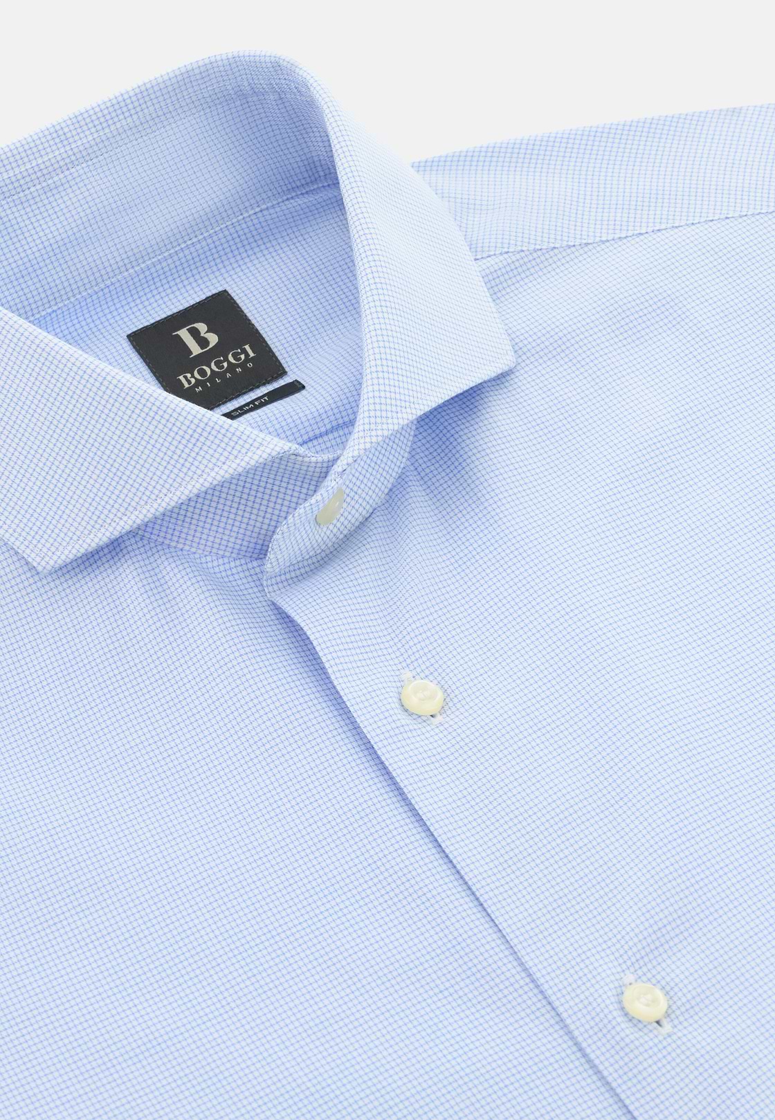 Camicia A Quadretti Di Cotone Slim Fit, Azzurro, hi-res, 5