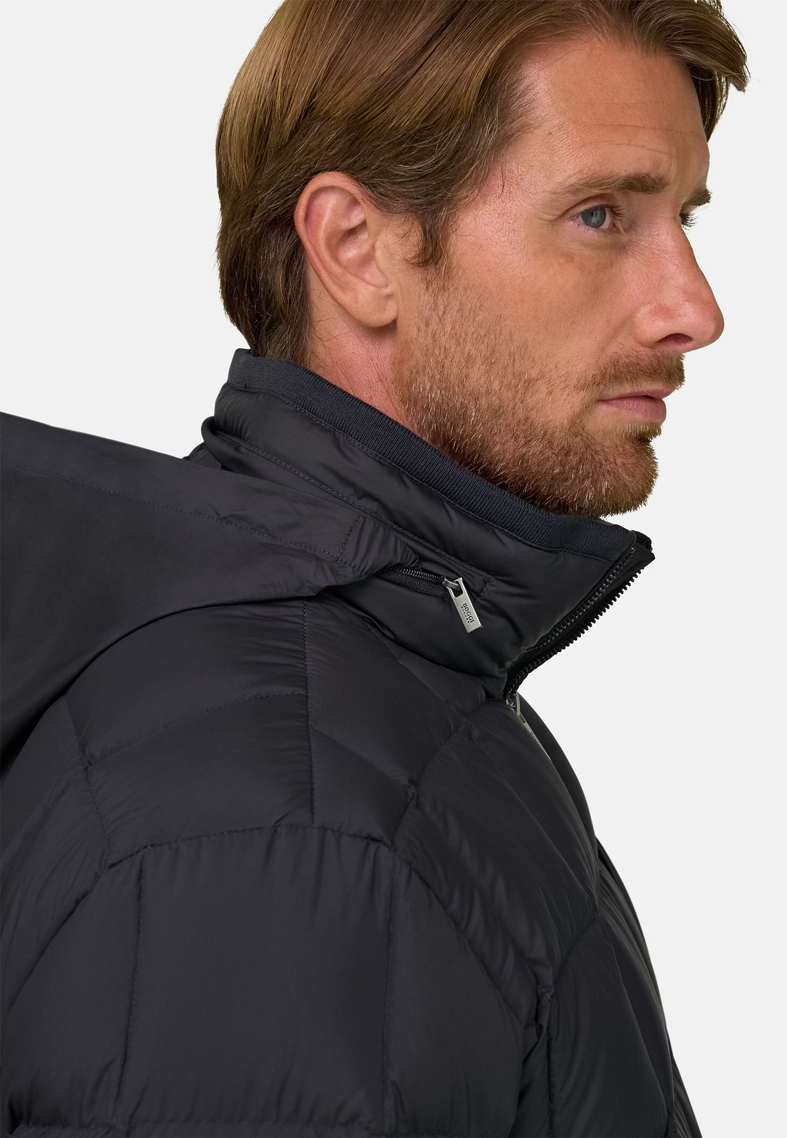 Bomber in Nylon Padded with Goose Down, Navy blue, hi-res, 5