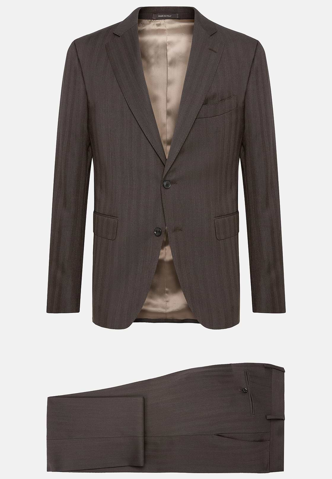 Dark Brown Herringbone Suit In Pure Super 130 Wool, Brown, hi-res